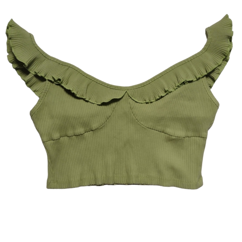 Shein Ruffle Trim Rib-Knit Crop Top